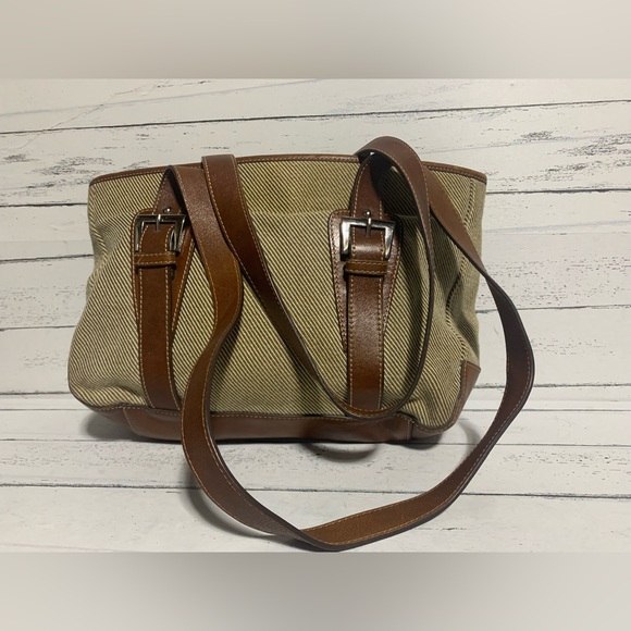 Etienne Aigner Canvas and Leather Tote Bag Striped Design with Adjustable Straps - Picture 2 of 16